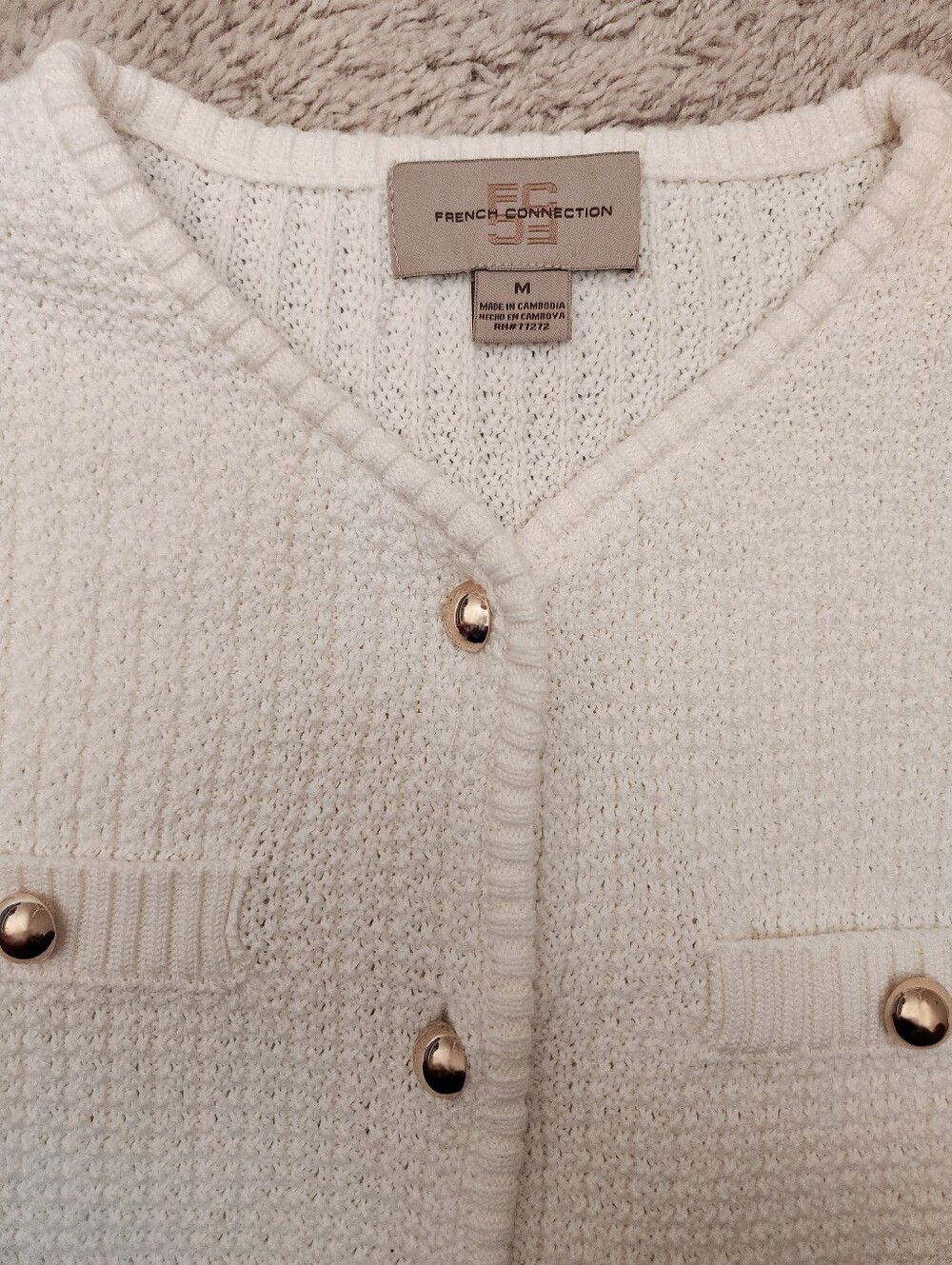 French Connection Women’s Cream Knit Button-Front Sweater